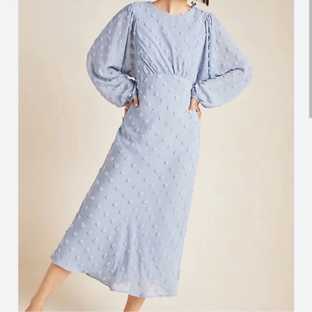 Anthropologie Eri + Ali Elegant Blue Textured Michaela Pom Dress